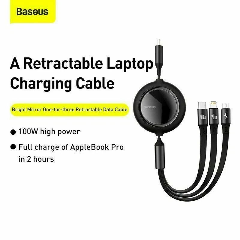 Baseus 100W 3 in 1 USB C To Micro Type-C Apple Charger Fast Charging Data Cable - Image 3 of 4