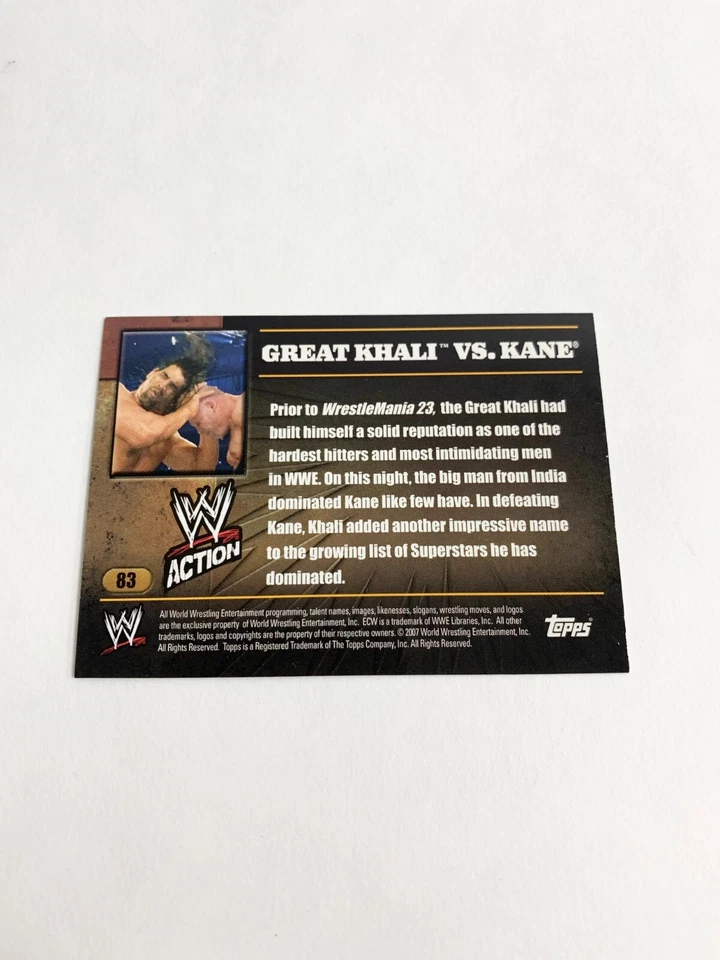 Great Khali vs Kane 2007 Topps Action WWE Card # 83 - Image 2 of 2
