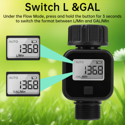 LCD Digital Water Flow Meter for Garden Hose Watering or Filling Gallon/Liter