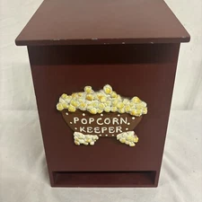 Popcorn Keeper Bag Canister Dispenser Lid Storage Holder Wood Box Vintage
