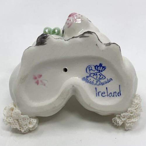 VTG Irish Dresden Ireland Rabbit Bunny Porcelain Figurine Ribbon Lace Tail w Box - Picture 8 of 11