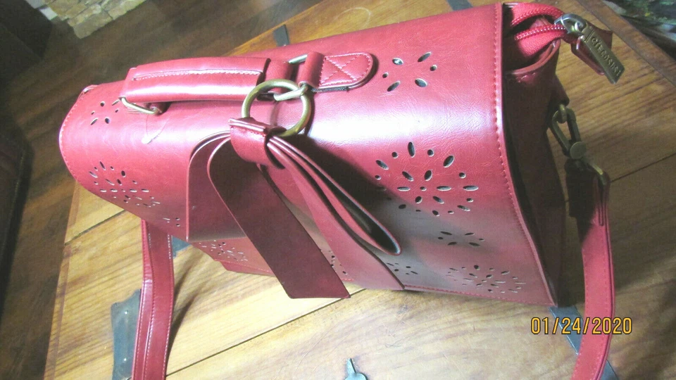 ECOSUSI КРАСНЫЙ СЪЕМНЫЙ БАНТ ПОРТФЕЛЬ НОУТБУКА ЧЕХОЛ MESSENGER СУМКА ВЕГАНСКОЙ КОЖИ  - Изображение 3 из 4