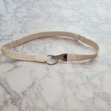 Chico's Woven Braided Belt M/L 37" Cream Vegan leather Silver Clasp Buckle