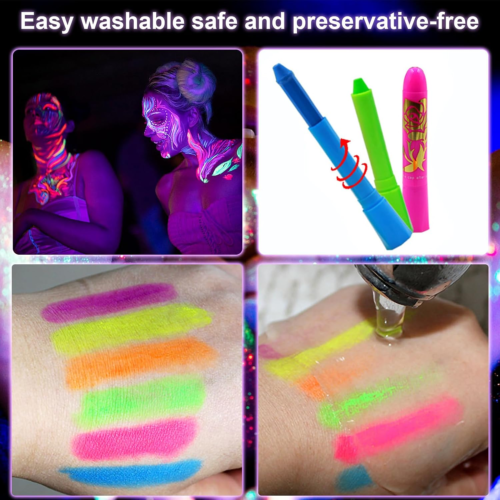 Glow in the Dark Face and Body Painting, Makeup Face Paint Kit for Kids and Adul - Picture 7 of 12