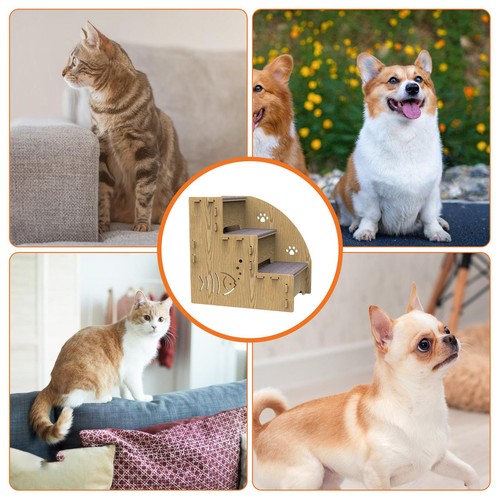Wooden Pet Stairs 3 Non-slip Steps Dog Ladder w/ Support Frame for High Bed - Picture 12 of 12