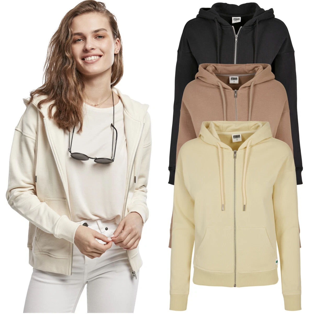 Urban Classics Ladies Organic Terry Zip Hoody Hooded Jacket Sweater