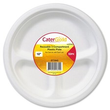 Plastic Plates 3 Compartment 10" Reusable Plastic Party Dinner Section Plate