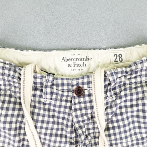 Abercrombie Fitch Shorts Mens 28 Blue White Gingham Check Button Fly Drawstrings - Picture 2 of 12