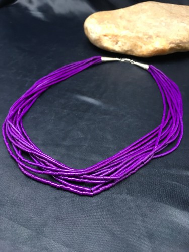 "Collar Heishi tubo plata esterlina 10S piedra púrpura estabilizada Navajo 19"" 4195" - Imagen 9 de 12