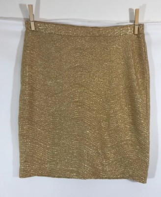 H&M Gold Stretch Pencil Mini Skirt Sz S Holiday Club Wear New Years Eve  Party