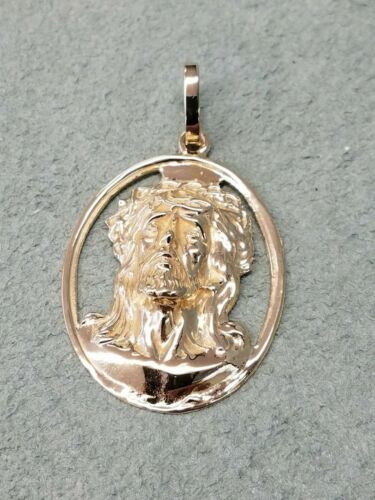 Large Heave Gorgeous Solid 14k Yellow Gold Jesus Head Pendant Handcrafted