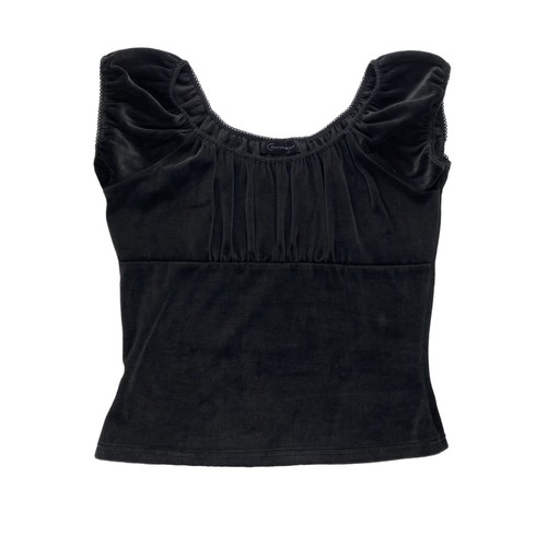 Womens Medium Baby Doll Witchy Black Grunge Boho Chic Ruched Peasant Velvet Top