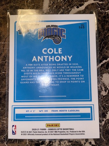 2021 NBA Optic Cole Anthony Fanatics Silver Pulsar Prizm Rated Rookie - Picture 2 of 2