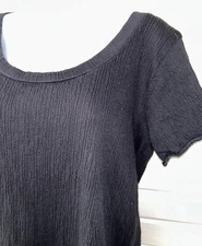 Fresh Produce Sz LARGE Black Scoop Neck Textured Cotton Stretch T-Shirt Tee EUC