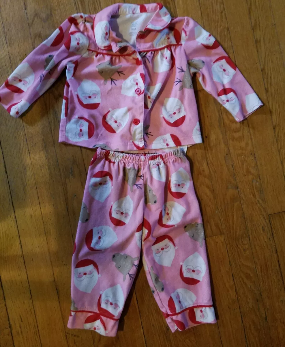 Girls Pink Santa And Reindeer Pajama Set Size 18 month 2 piece