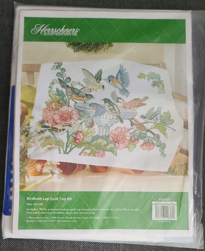 Herrschners® Birdbath Lap Quilt Top Stamped Cross-Stitch Kit NEW