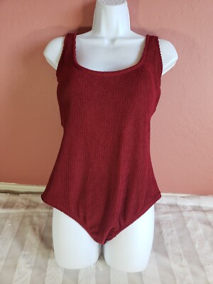 Kona Sol Pucker Square Neck Medium Coverage One Piece Burgundy Swimsuit XL NWOT