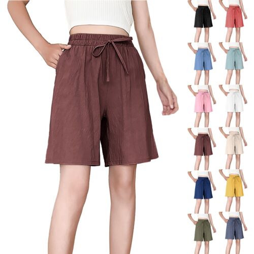 Womens Drawstring Sweat Shorts Knee Length Elastic Waist Running Workout Shorts