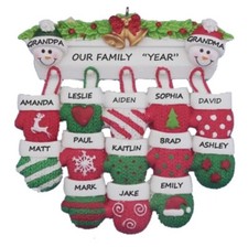 Personalized Mittens Grandparents/ Grandkids Family of 15 Christmas Ornament