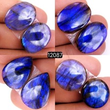 4Pair 76Cts Labradorite Smooth Cabochon Loose Gemstone Lot 22X15-21X15 R-12087