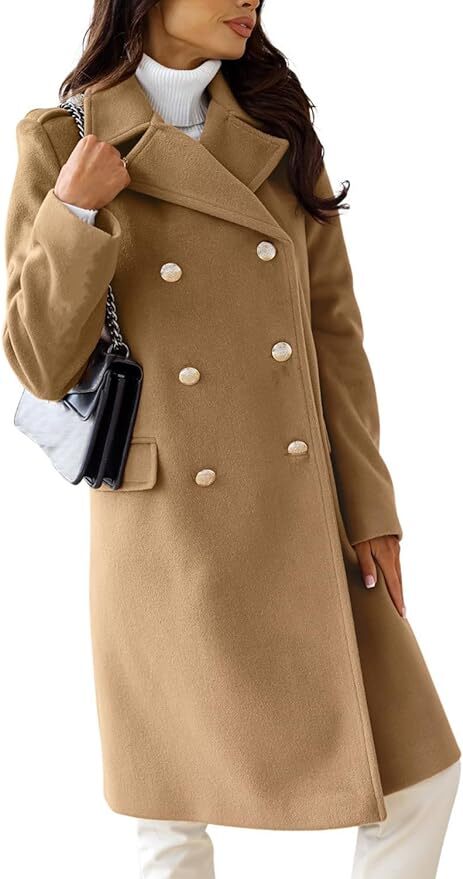 Women's Winter Jacket Double-Breasted Faux Wool Warm Long Trench