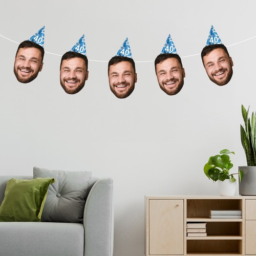 Personalised Face Bunting With Party Hat, Photo Banner CUTOUT Party Accessory - Picture 119 of 280