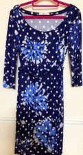 Prada Blue Floral Silk Long Sleeve Dress Size 38 Pre-Owned