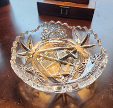 Vintage Heavy Cut Crystal Bowl Deep Starburst Pattern Scalloped Rim