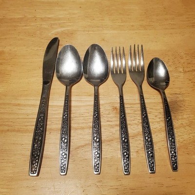 Pageant Harvest Fruit And Floral Flatwear Used Knife, Spoons, Forks OK Condition