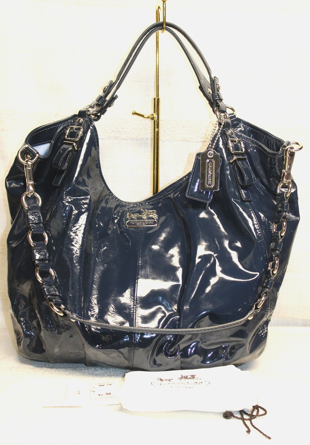 Coach # 15991 Madison Maggie Blue Patent Leather Pleated Hobo Shoulder Bag thumbnail 18