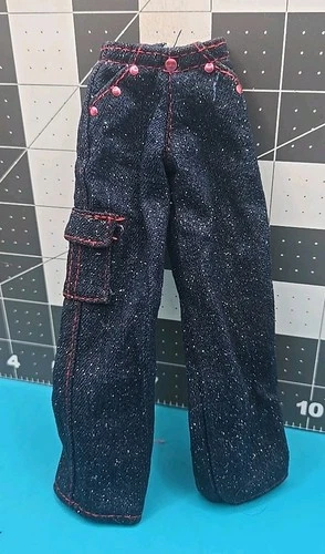 Vintage Barbie Fashion CARGO Denim Jeans Pants with Glitter Pink Accents 2000s