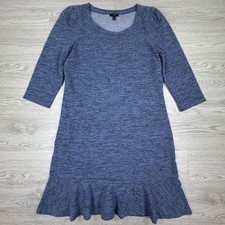 Talbots Women's Dress Petite Medium Blue Heathered Knit Flounce Hem 3/4 Sleeve