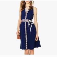 Tory Burch Savannah Aztec Embroidered Halter Neck Dress Southwestern Size 10