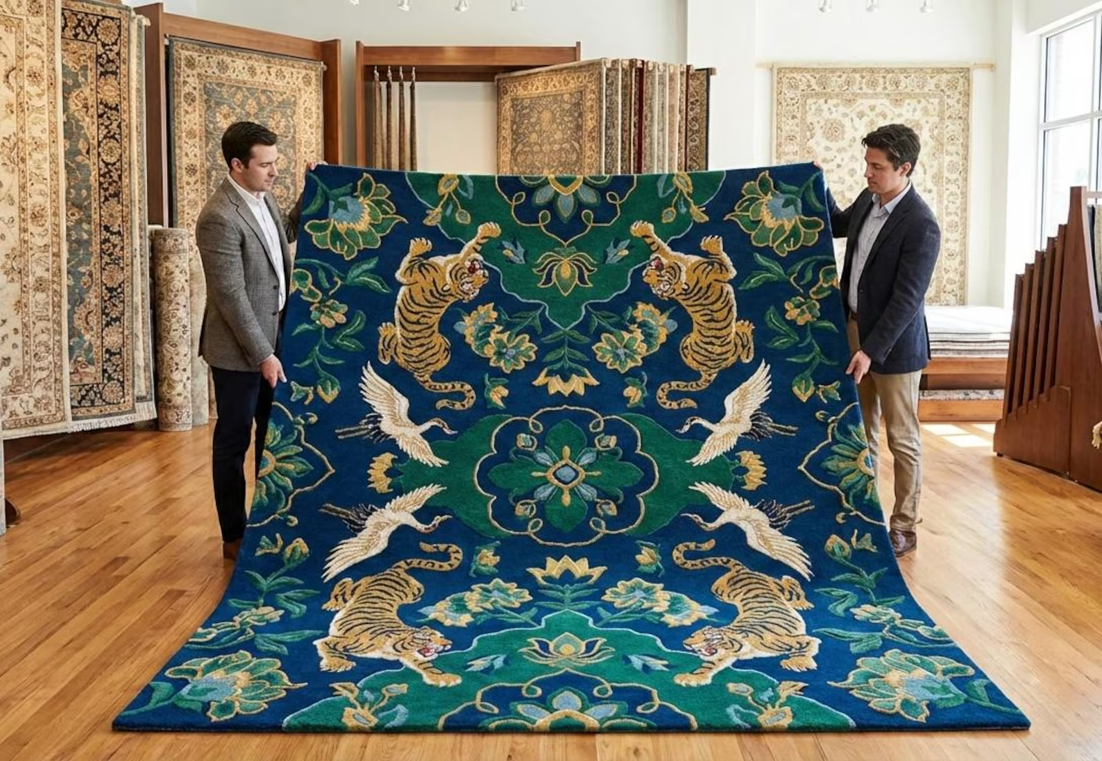 Royal Tiger Hand Tufted Wool Rug | Regal Jungle Hand Tufted Wool Rug with Artist