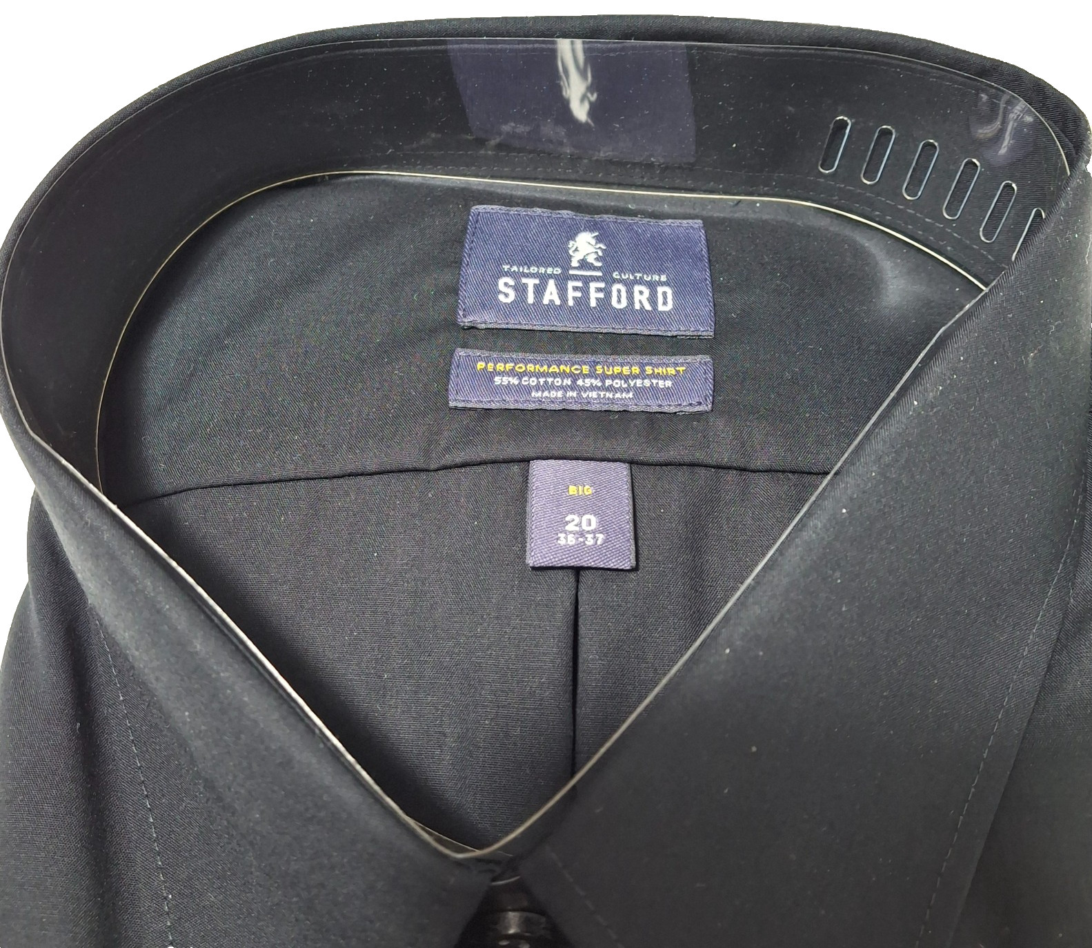 Stafford Men's Solid Black Dress Shirt Big Size 20 x 36/37 , New