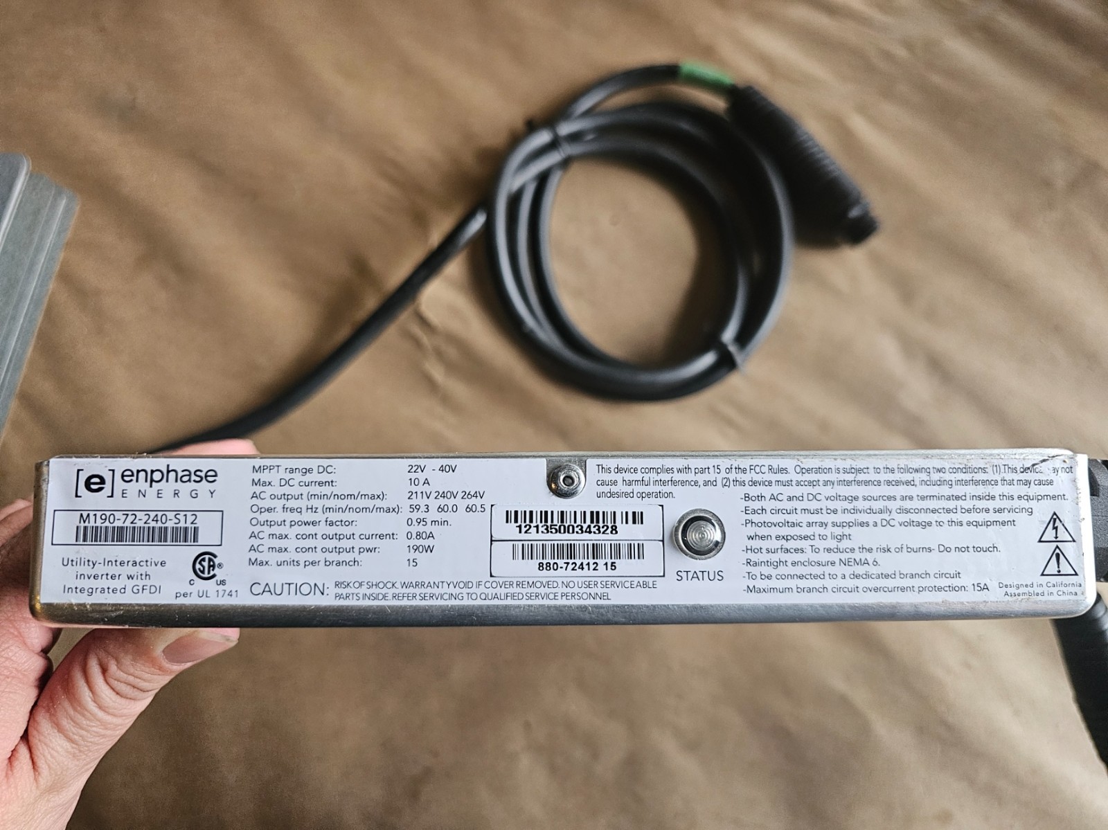 Enphase Energy M190-72-240-S12 Utility-Interactive Microinverter 190W
