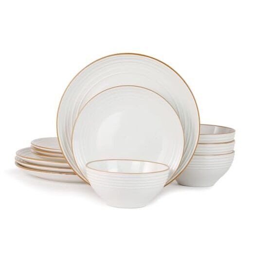 Jupiter Dinnerware Set, Plates and Bowls Sets for 4, Microwave and Dishwasher