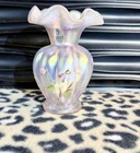 Vtg Hand Painted Fenton Pink Opalescent Ruffled Signed Vase.    122
