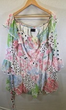 Asos Design Curve Mini Dress Womens UK 24 White Multicolour Off Shoulder Lace