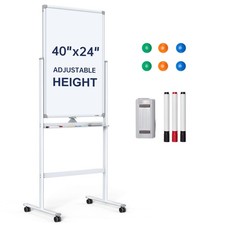 Standing Whiteboard, 40x24 Inches Rolling White Board, Magnetic Double-Sided ...