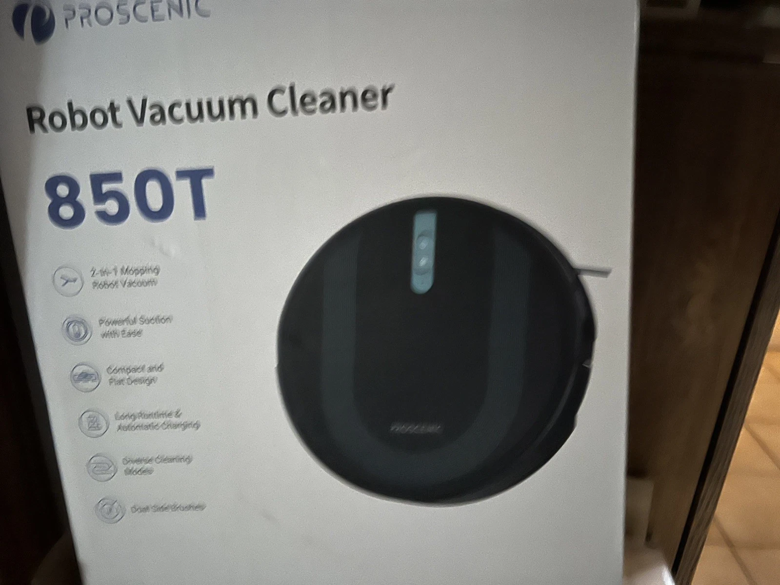 Proscenic Robot Vacuum Cleaner/Model: 850T With Power Supply/Charging Base/Used