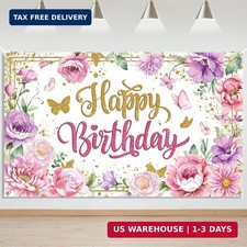 Happy Birthday Backdrop for Women Pink Floral Happy Birthday Party Deco