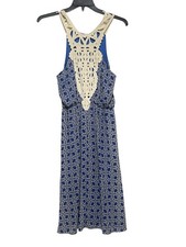 Francesca’s Buttons Medium Geometric Maxi Crotchet Sleeveless Dress Slip Elastic