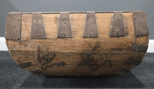 VINTAGE WOOD CHINESE RICE BUCKET BASKET WITH WRITING