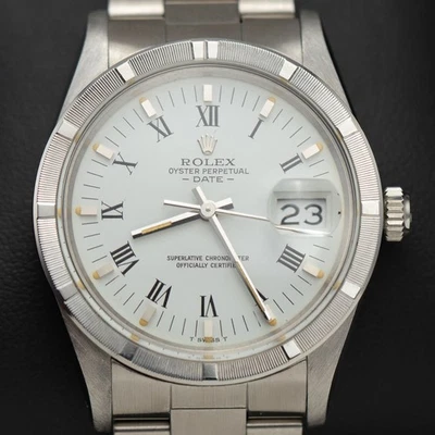 Rolex Date 15010 Bisel Reloj 34mm Blanco Romano Esfera - Imagen 1 de 4