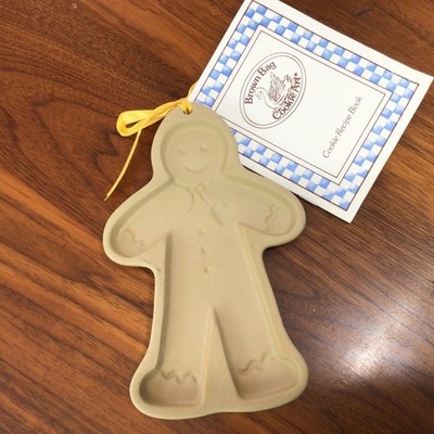 Brown Bag Cookie Mold Art GINGERBREAD MAN 1992 Hill Design With Recipe Book vtg