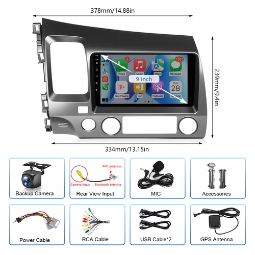 For Honda 2006-2015 Wireless Carplay Car Stereo Radio Navi WiFi GPS w/Cam - Picture 35 of 69