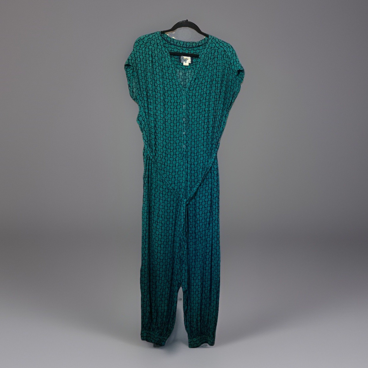 |Maeve Jumpsuit Geoscope Green V Neck Cap Sleeve Button Front Size S-image