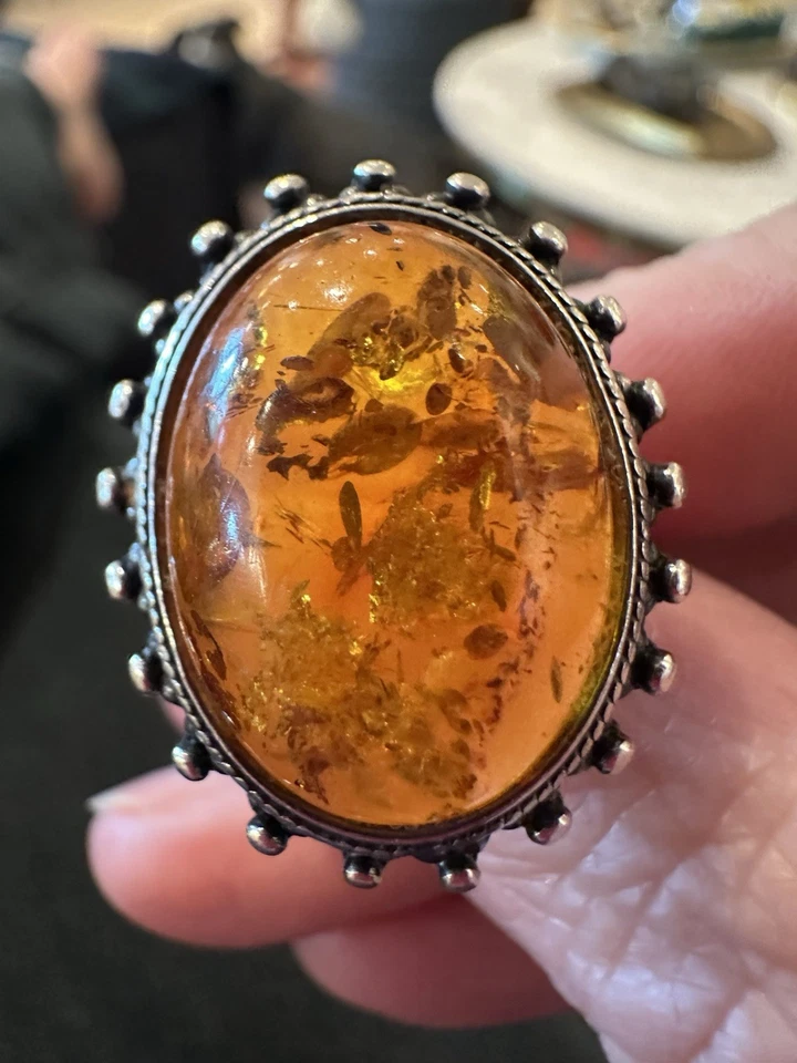 Anillo ámbar báltico/plata esterlina talla 5,75/hecho a mano Foto 2 de 4
