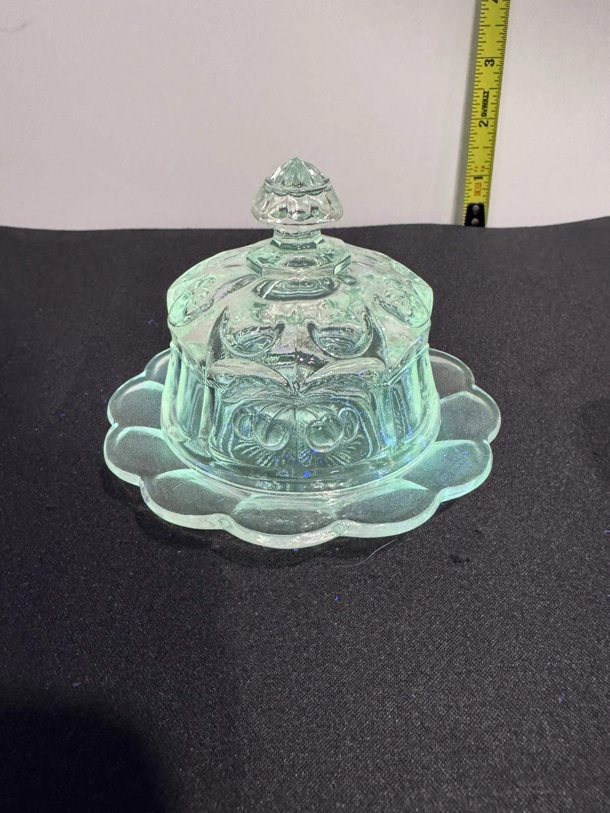 Vintage Mosser tiny Butter Cheese Dish Cherry Cable Clear glows